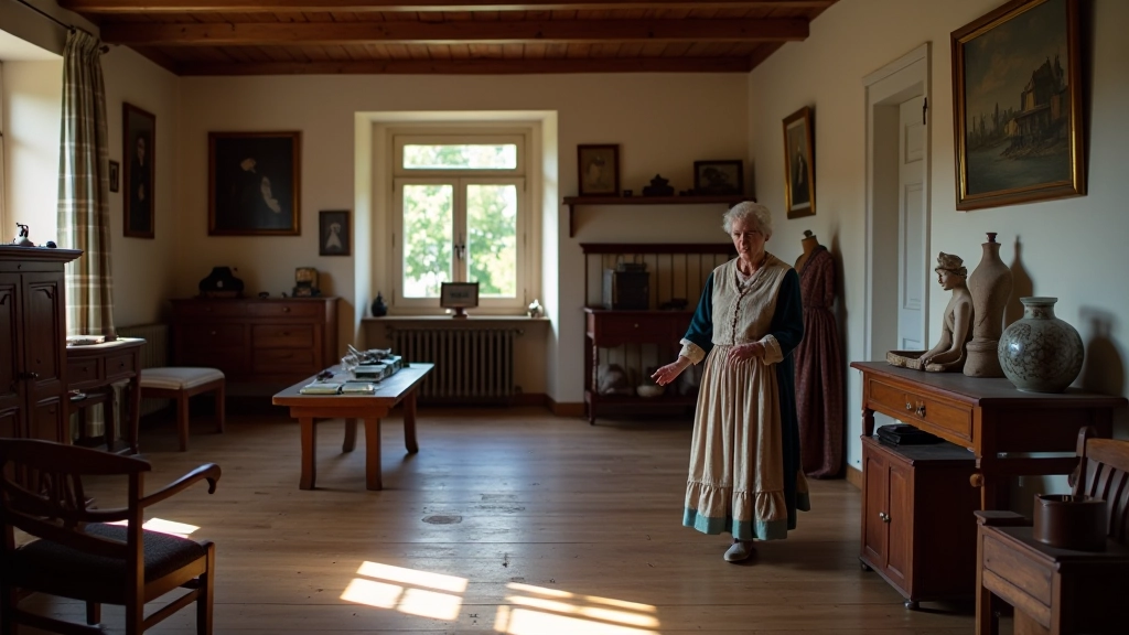 Iekšpuse seno laiku muzeja ar tradicionālu Latvijas māju mēbeļiem un mākslas dariem